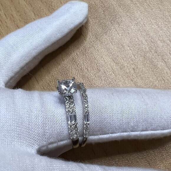 TG 925 Sterling Silver Cubic Zirconia Double Ring Women's Size 8 Rhodium Finish - Picture 11 of 16